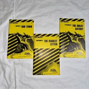 Cliffs Notes Book Lot 3 The Great Gatsby, Scarlet Letter, Our Town Study Guide
